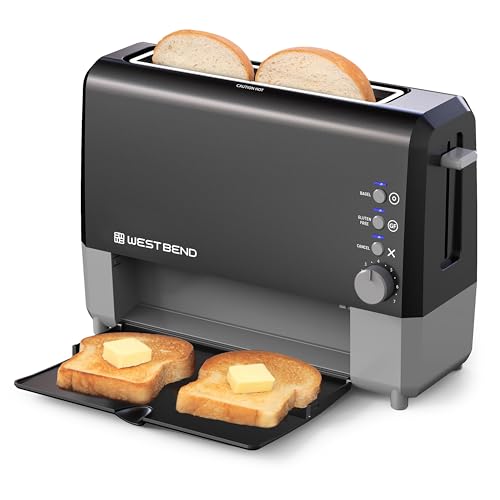 Black West Bend QuikServe 2-Slice Wide-Slot Toaster with Bagel & Gluten-Free Settings