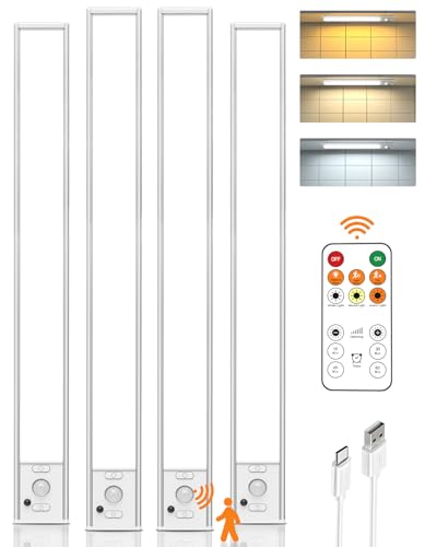 LENOMA White 16-Inch Wireless Under Cabinet LED Lights Pack of 4 with Motion Sensor & Remote