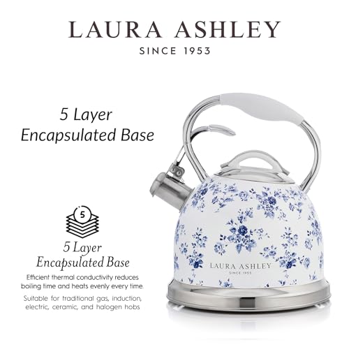 Laura Ashley China Rose 2.5L Stovetop Tea Kettle with Whistle - Classic Design