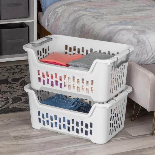 Sterilite 6-Pack Stacking Laundry Baskets - Plastic Clothes Hampers with Handles