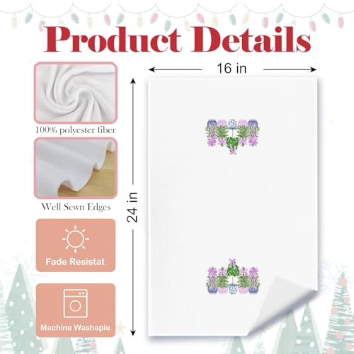 Purple Chinoiserie Christmas Kitchen Towels Set of 4 (16x24) – Grandmillennial Blue White Xmas Tree Wreath Nutcracker Bell, Variation: Purple Chinoiserie / Casual