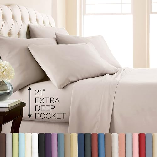 Deep Pocket King Sheet Set - Hotel Quality Microfiber Natural Beige 02
