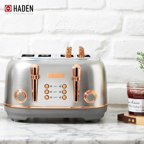 Haden Heritage 4-Slice Wide Slot Stainless Steel Toaster with Copper Finish - Modern Kitchen Appliance