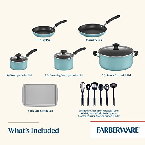 Farberware Cookstart 15-Piece Aluminum DiamondMax Nonstick Cookware Set - Aqua