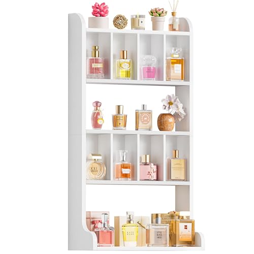 Keebofly White Wall Mount Perfume & Cologne Display Shelf Multi-Tier Organizer