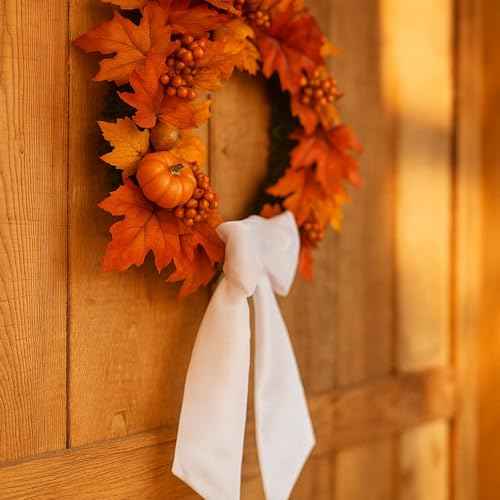 White Blank Sash Ribbon for Wreath Decoration, 55" Professional Grade Linen Bow Embroidery Monogram Wedding Party Door Farmhouse Christmas Craft