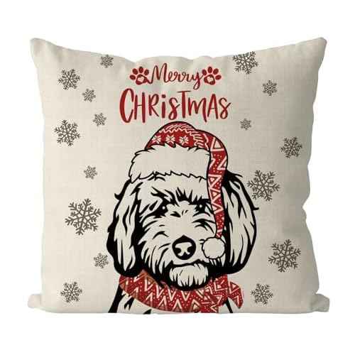 Christmas Pillow Covers 18x18 Inch Golden Doodle Dog Throw Pillow Covers Xmas Winter Pillowcase Dog Christmas Decorations for Living Room Farmhouse Cushion Case