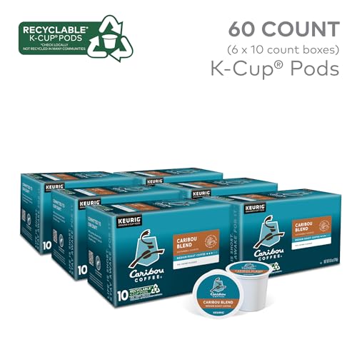 Caribou Blend Coffee Pods - Medium Roast, 10 Count Pack of 6 for Keurig