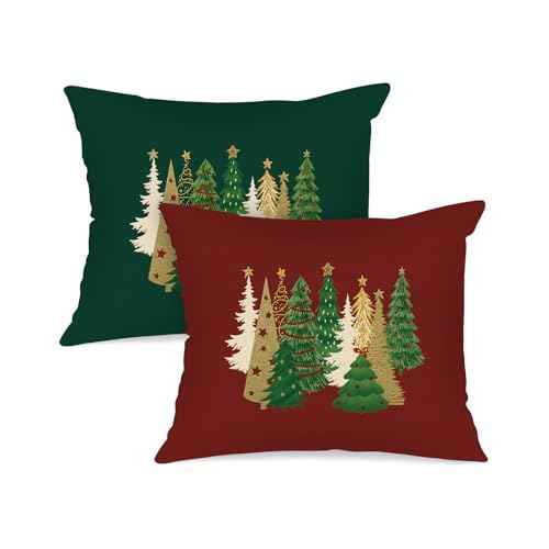 Lanpn Christmas Standard Pillowcase 20x26 Set of 2, Red Green Decorative Lumbar Pillow Cases 20 x 26 Long Rectangle Standard Shams Throw Bed Pillow Covers Xmas Cushion Cover 2 Pack