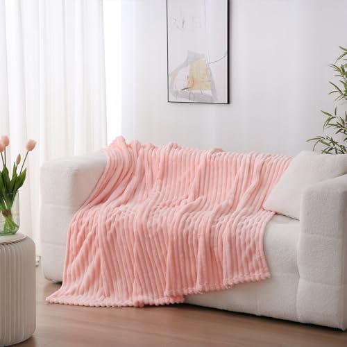 Linecooo Light Pink Fleece Throw Blanket 108x90in for Couch Sofa Living Room