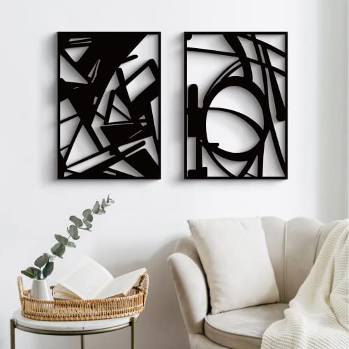 Glamativity 4 Pack Black Abstract Metal Wall Art - 16 x 11 Inches, Minimalist 3D Line Art Decor for Living Room & Bedroom