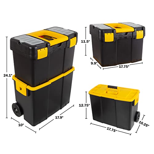 2-in-1 Portable Tool Box with Wheels - Black and Yellow Stalwart