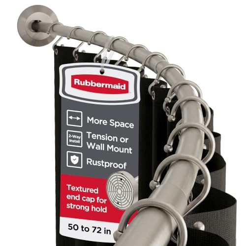 Nickel Curved Shower Curtain Rod - Adjustable Stainless Steel Tension or Wall Mount, No Rust