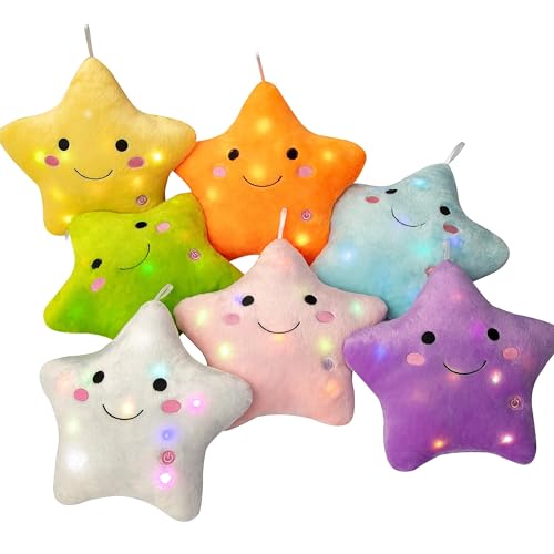 DearSun 13''Creative Twinkle Star Colorful Night Light Plush Pillows Light up Night Stuffed Toys Perfect for Birthday Christmas Holiday Valentines (Purple)