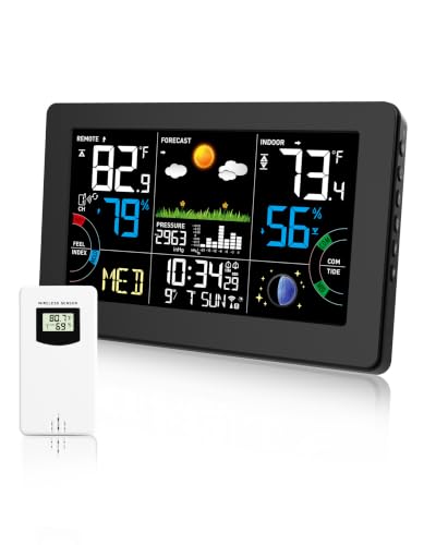 Wireless Indoor Outdoor Weather Station with Color Display & Atomic Clock