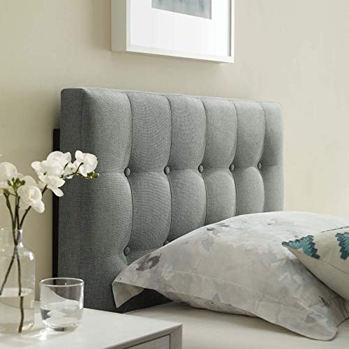 Gray Twin Upholstered Headboard with Tufted Button Linen Fabric - Adjustable Height