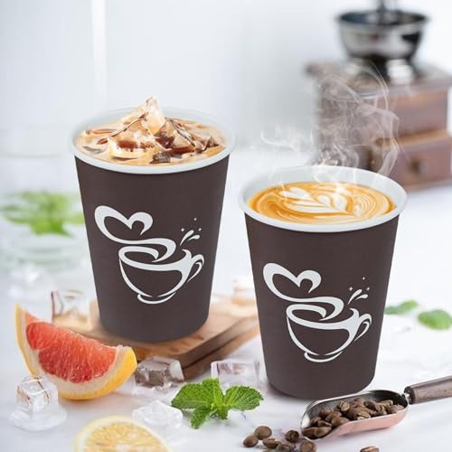 Clawsoff 300 Pack 12 oz Disposable Brown Coffee Cups Leak-Proof Hot Beverage Cups