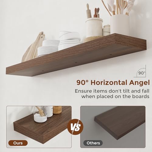 Heimlove 48 Inch Walnut Floating Shelves Set of 2 Wall Mounted Rustic Wood Storage & Display Shelves