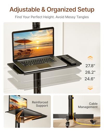 Rolling TV Stand for 23-60 Inch TVs, Heavy Duty Steel, Adjustable Height & Tilt - Black (Variation: 23–60 Inch Screens)