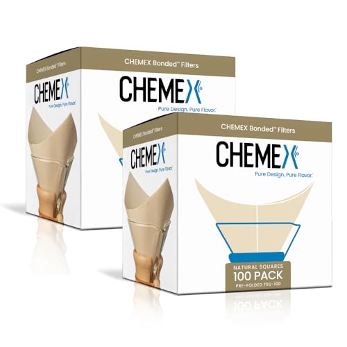 Chemex Natural Square Coffee Filter 100 Count Pack of 2 - Pure & Thick, USA Made