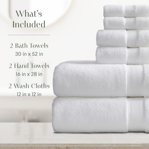 Springtree Home Luxury Bamboo Rayon Bath Towel Set - Bright White 6-Piece