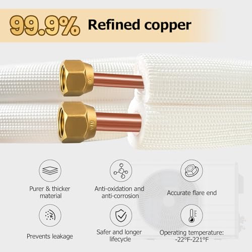 10FT Mini Split Line Set with 1/4 & 3/8 Inch Copper Pipes Insulation Kit - HVAC