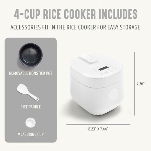 GreenLife Digital Rice Cooker, 2-Cups Uncooked/4-Cups Cooked, White
