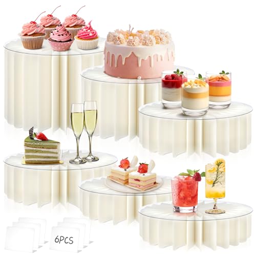 White 6-Piece Foldable Buffet Risers Cake Stand Set for Party & Dessert Display