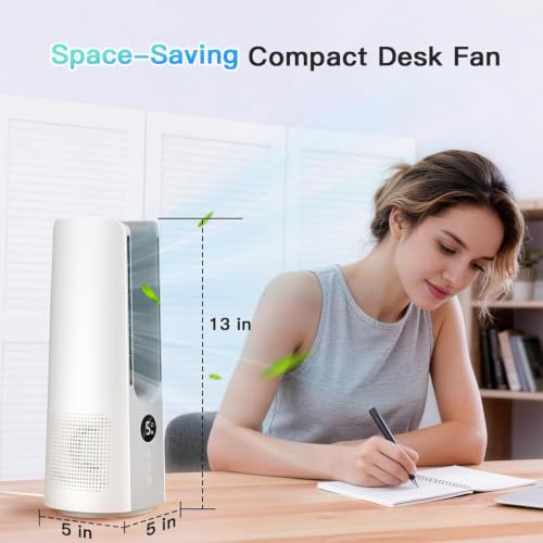 Bladeless Desk Fan 13 Inch Quiet Oscillating Air Cooler with Timer - White