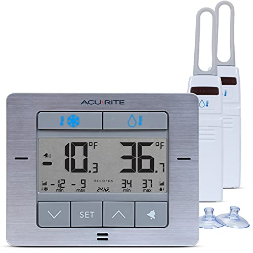 Premium Stainless Steel Wireless Refrigerator and Freezer Thermometer with Alarm - 4.75" x 3.75"