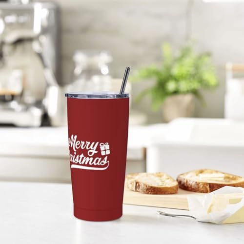 FEYAMYUN Merry Christmas 20oz Tumbler - Red White Stainless Steel Travel Mug with Lid & Straw