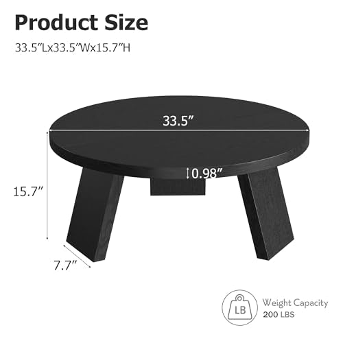 Garvee 33.5-Inch Black Modern Round Coffee Table for Living Room