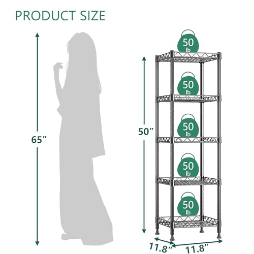 Adjustable 5-Tier Metal Wire Shelving Unit - Black, Narrow Storage Rack