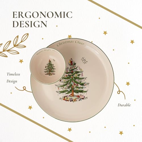Spode Christmas Tree Chip & Dip Set - 12.5-Inch Holiday Serveware with Bowl