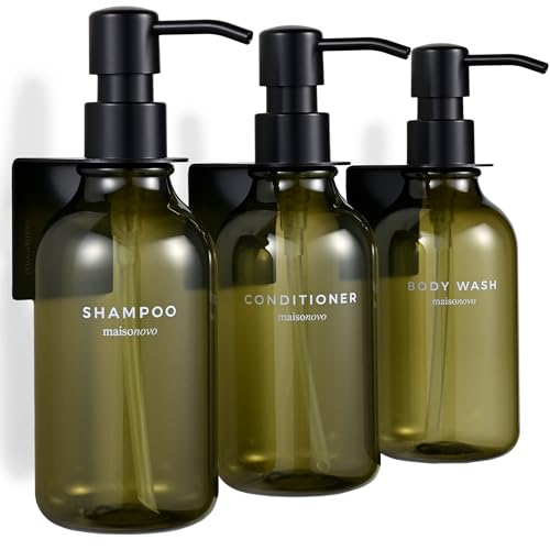 MaisoNovo Refillable Shower Dispenser Set Green & Black, 3-Pack