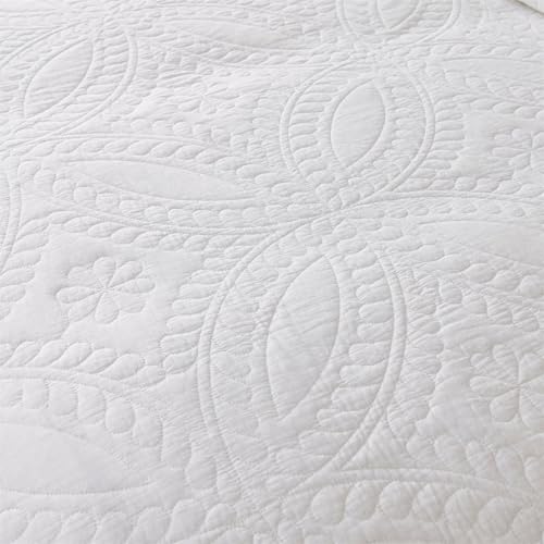 White Oversized King Cotton Quilt Set 128x120 Super King Bedding 3 Pieces