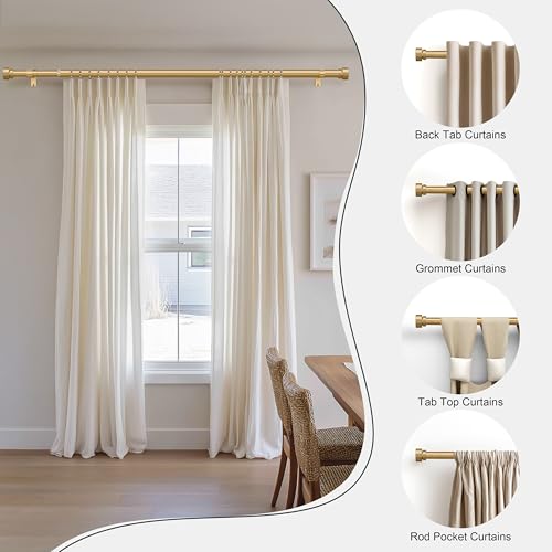 PORTRES Gold Adjustable Curtain Rod Set of 2 for Windows 16-60 Inches Heavy Duty Farmhouse Design