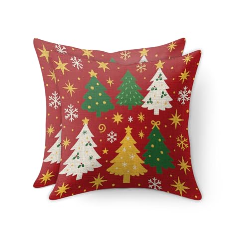 HOMETITUTE Christmas Throw Pillow Covers Set of 2 - Festive 18x18 inches, Tree & Star Pattern, Holiday Home Decor #008