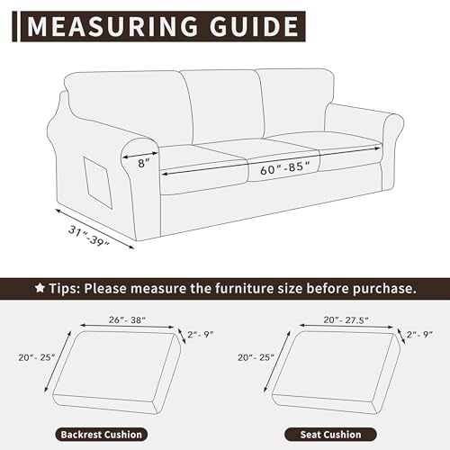 Stretch Sofa Couch Cover Set - Ivory, Large 7 Pieces - Easy-Going