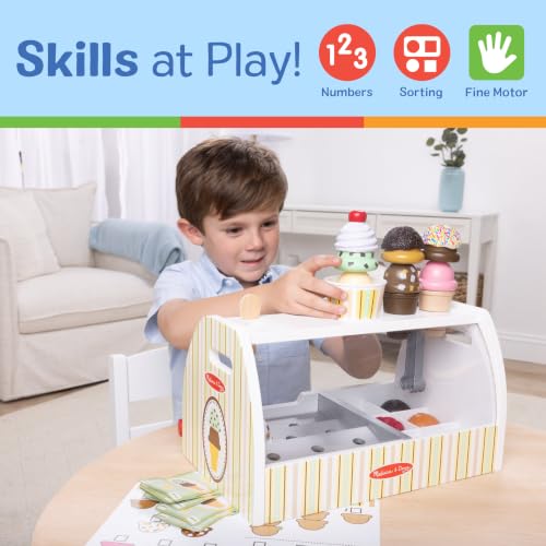 Melissa & Doug Wooden Scoop & Serve Ice Cream Counter - Pretend Play Kitchen, 28 Toy Food & Accessories, Main