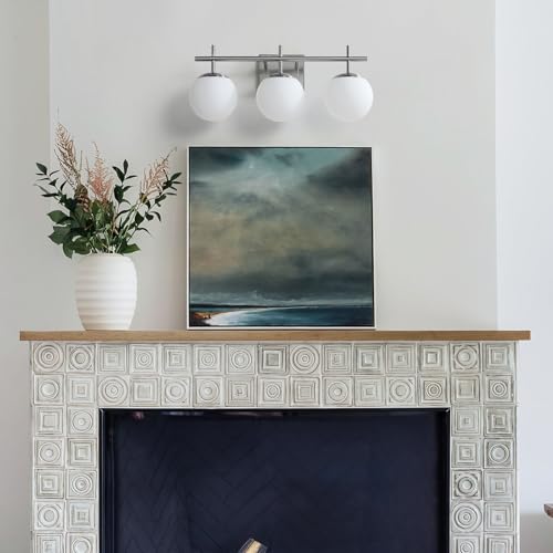 Brushed Nickel Bathroom Vanity Light Fixture Over Mirror - 3-Light Mid-Century Modern Globe Shades
