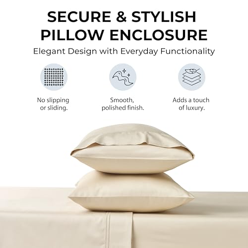 Queen Size Cotton Sateen Bed Sheet Set - 500 TC Cream Beige - 4 Pieces
