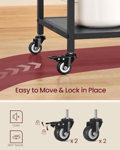 VASAGLE Rustic Brown & Ink Black Kitchen Island Cart with Storage, Drawer & Hooks, 17.7 x 23.6 x 35.4 inches