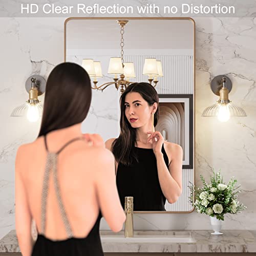 LOAAO 24x36 Inch Gold Bathroom Mirror - Modern Wall Mounted Vanity Mirror with Aluminum Frame