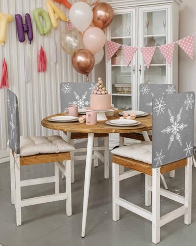 AMZRicher Grey Snowflake Christmas Chair Back Covers 6 Pack for Dining Chairs
