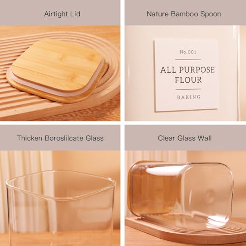 149 oz Square Glass Food Storage Jars with Airtight Bamboo Lids - 2 Pack, Labels Included