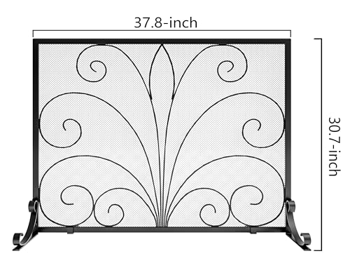 Fire Beauty Wrought Iron Fireplace Screen 37.8"L x 30.7"H Single Panel Spark Guard for Indoor Fireplace