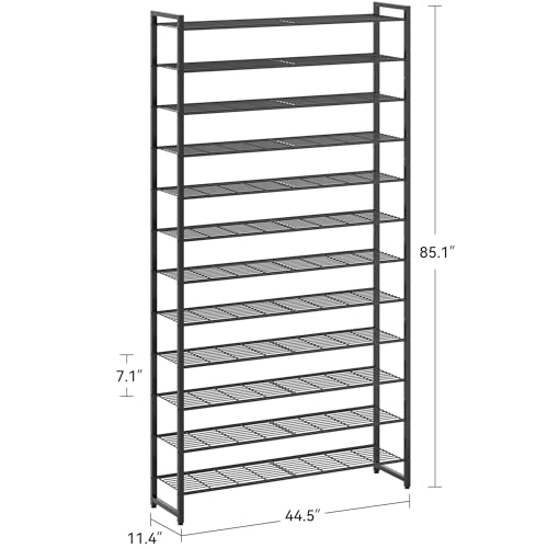 Black 12-Tier Shoe Rack Organizer for Closet and Entryway, Holds 75 Pairs