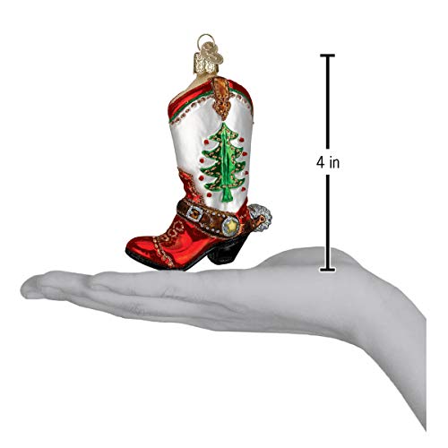 Christmas Cowboy Boot Glass Ornament - Old World Handcrafted Holiday Decor