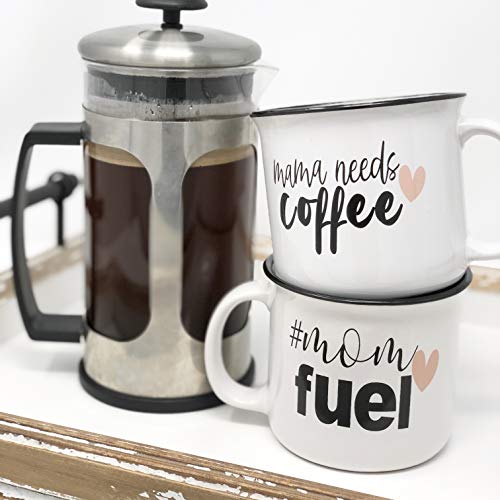 White Mom Fuel Coffee Mug Set - Mom Needs Coffee, 14oz Mama Mug, Perfect Gift for Mom